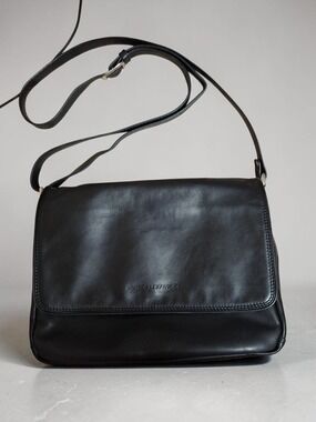 Derek Alexander Mens Black Leather Messenger Crossbody Bag 11"×8"×3"